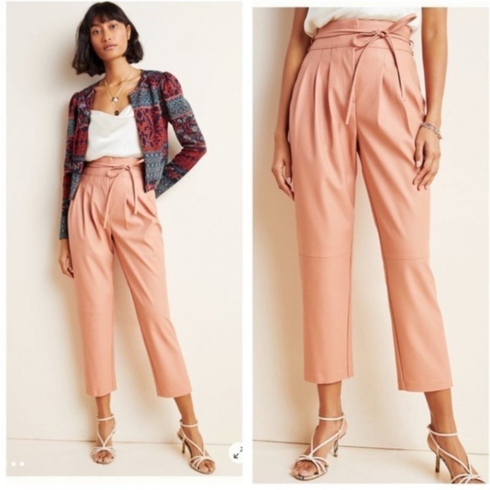 - NWT BLANKNYC for Anthropologie Pink Peach Chelsea Faux Leather Ankle Pant